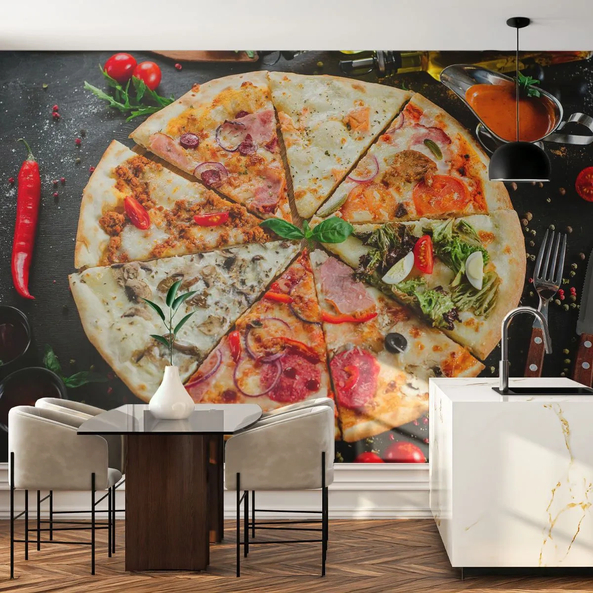 Photo Wallpaper Premium Sand - Range of Flavours - Gastronomy, Pizza, Italy - 500x350 cm