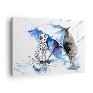 Canvas picture - Watercolor painting of a Dalmatian dog with an umbrella in the background - 70x50cm - That's What a Friend Is for - Modern wall decoration for the living room and bedroom ARTTOR