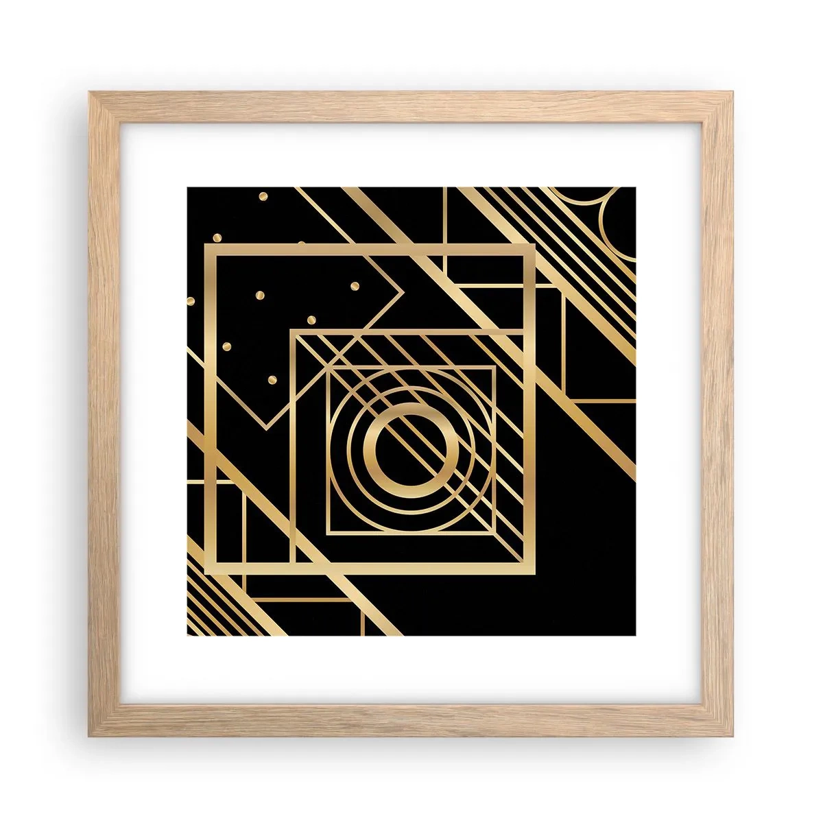Poster in light oak frame - Golden Geometry - 30x30 cm