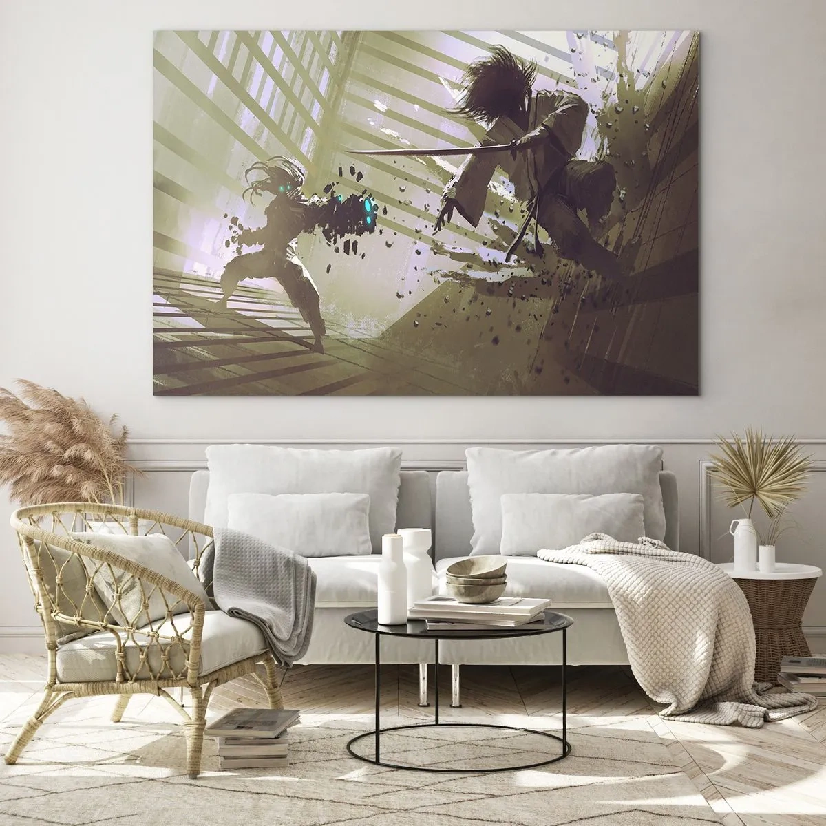 Glass picture - Samurai duel in a dynamic scene - 70x50cm - You Too Can Be a Samurai - Modern wall decoration for the living room and bedroom ARTTOR