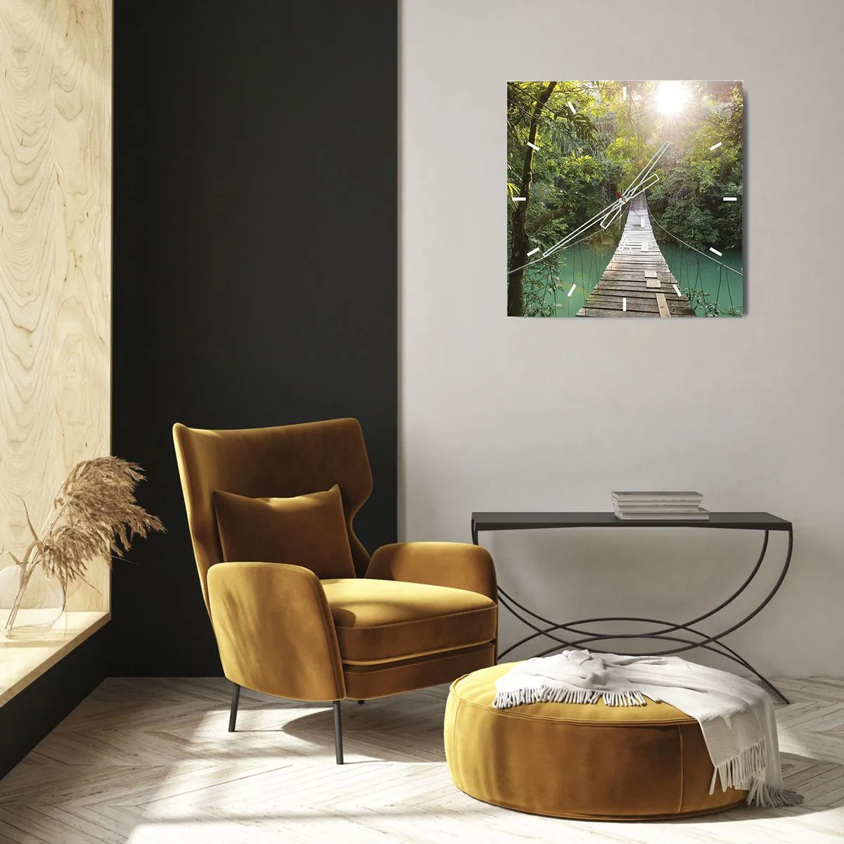 Wall clock - Clock on glass - Azure Water in Azure Forest - 30x30 cm