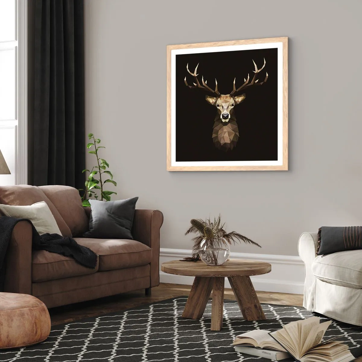 Poster in light oak frame - Cubist Deer - 60x60 cm
