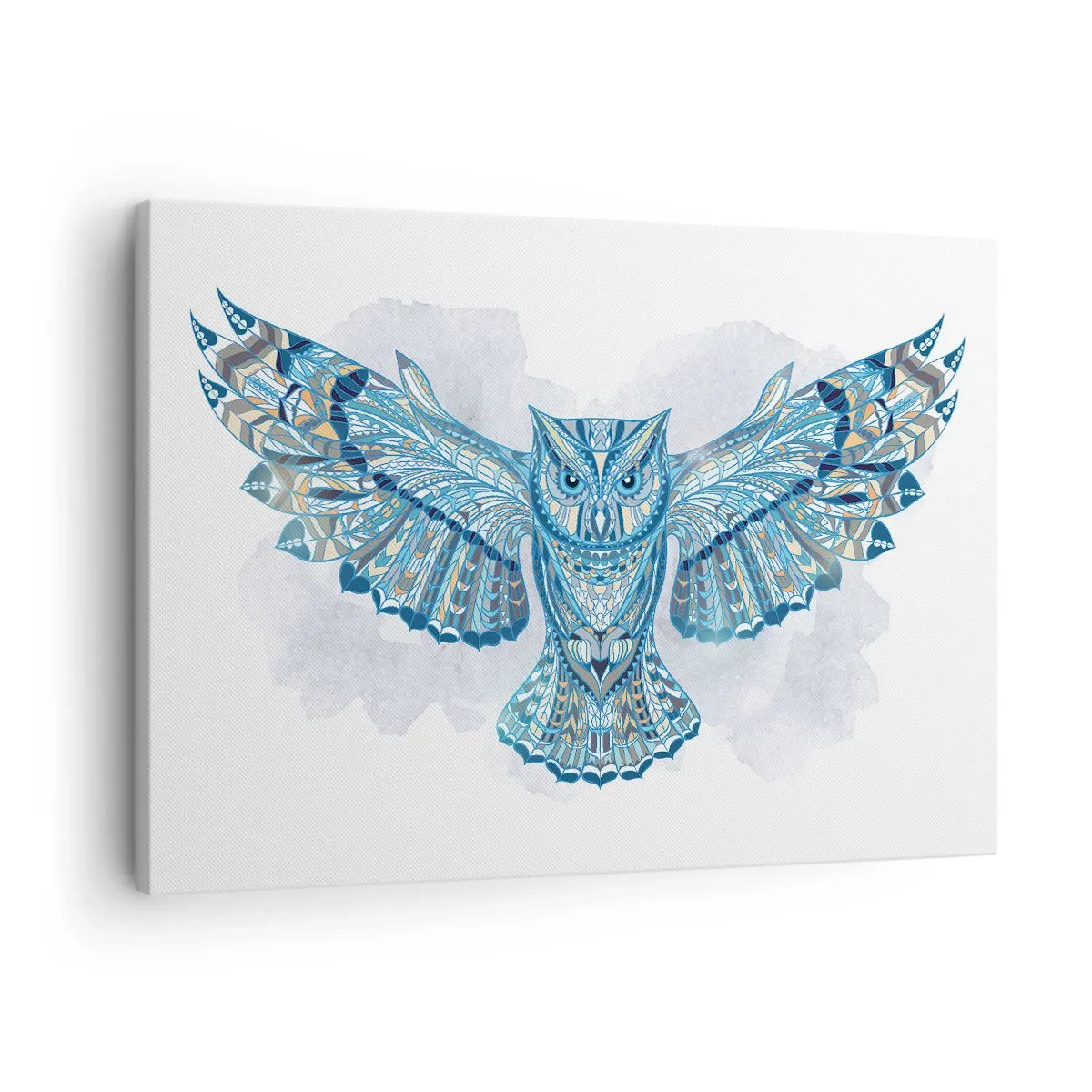Canvas picture - Decorative owl in shades of blue - 70x50cm - From a Celtic Sacred Grove - Modern wall decoration for the living room and bedroom ARTTOR