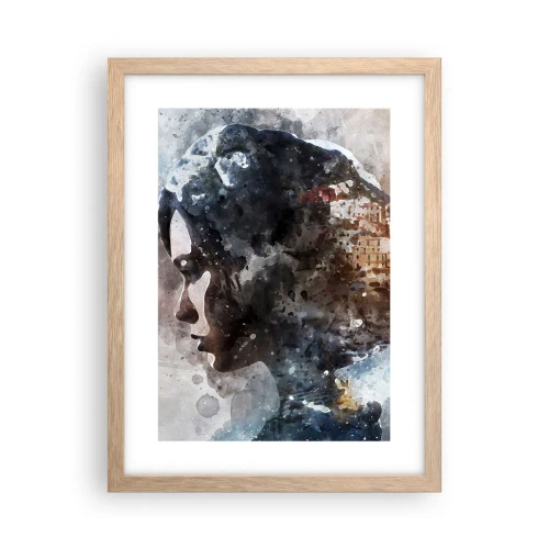 Poster in light oak frame - Tale about a Girl with a City in the Background - 30x40 cm