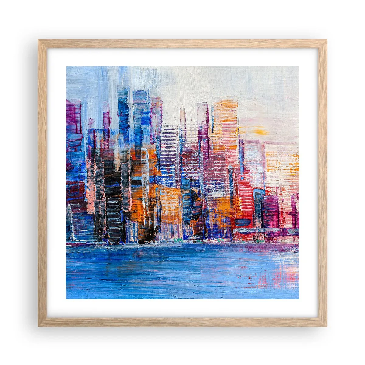 Poster in light oak frame - Joyful Metropolis - 50x50 cm