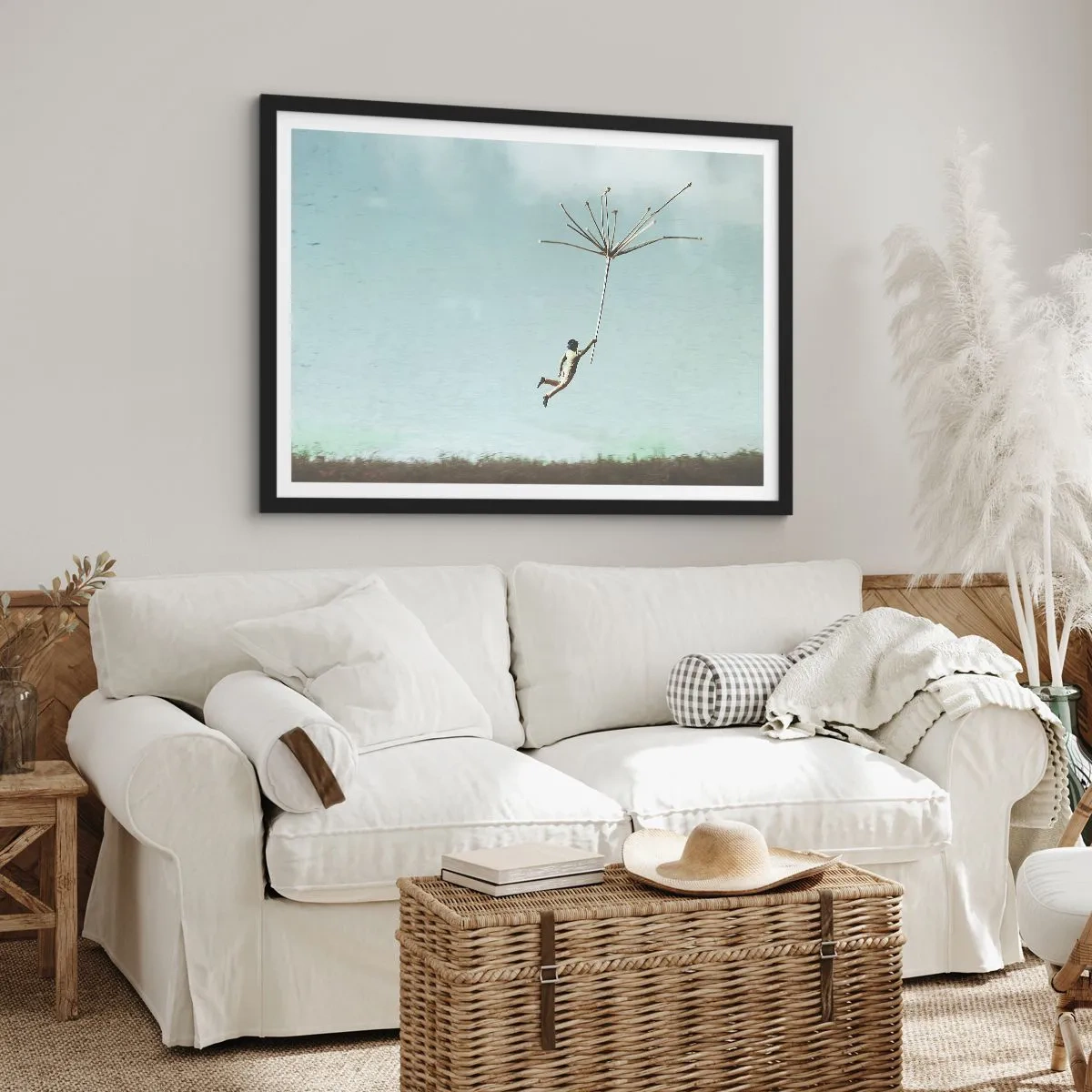 Poster in black frame - Kites, Dandelions, Wind - 70x50 cm
