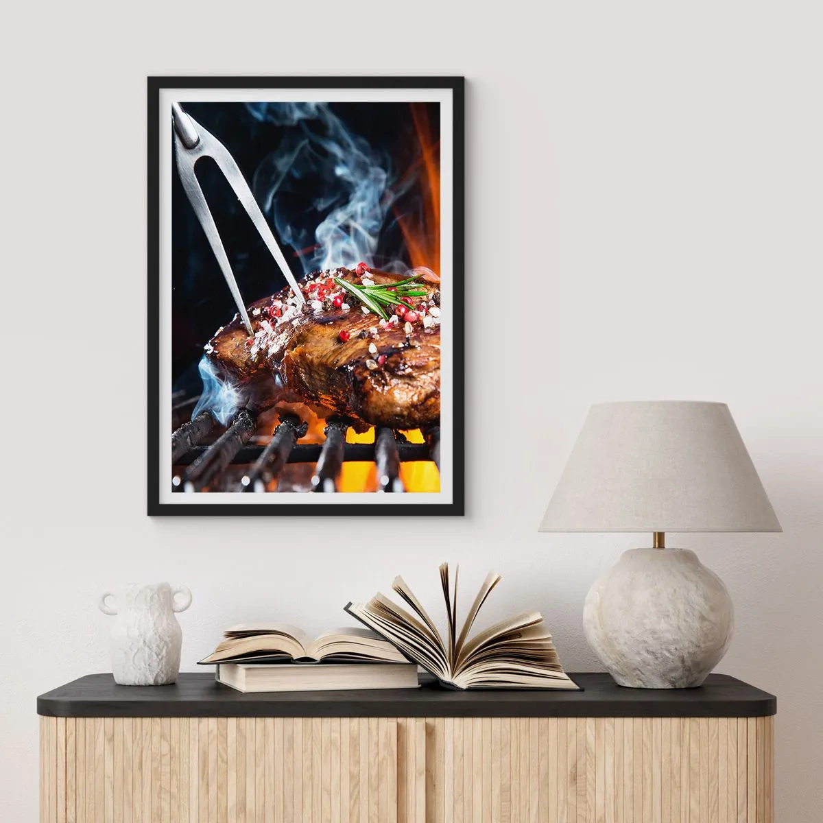 Poster in black frame - Grilled steak with spices - 50x70cm - Juicy and Fragrant - Modern wall decoration for the living room and bedroom ARTTOR