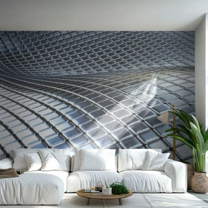 Photo Wallpaper Standard Eco - Metallic Silver Wave - Abstraction, Graphics, Piece - 150x105 cm