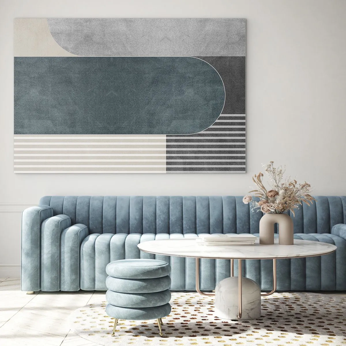 Glass picture - Geometric form in shades of gray, beige and green - 70x50cm - Levelled Composition - Modern wall decoration for the living room and bedroom ARTTOR
