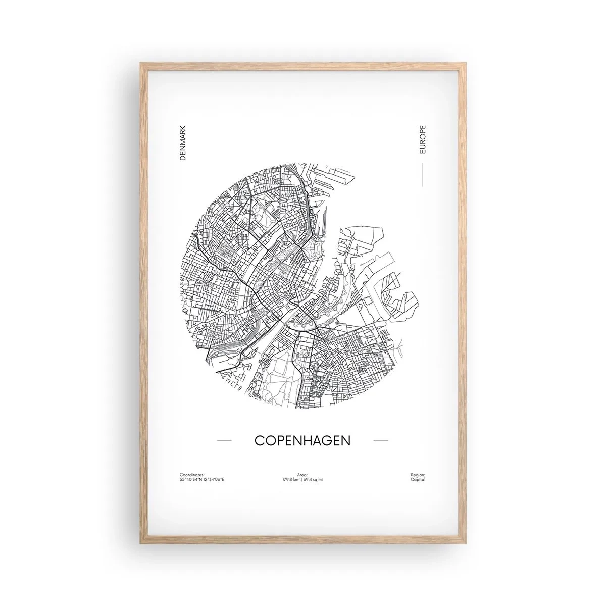 Poster in light oak frame - Anatomy of Copenhagen - 61x91 cm