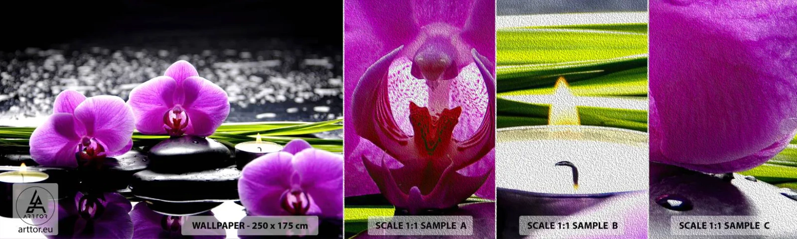 Photo Wallpaper Sample Premium Sand - Drowning in Peace and Quiet - Flowers, Orchid, Orchid - 100x30 cm