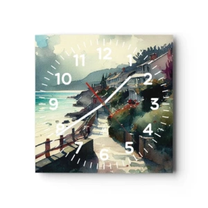 Wall clock - Clock on glass - Mediterranean Town - 30x30 cm