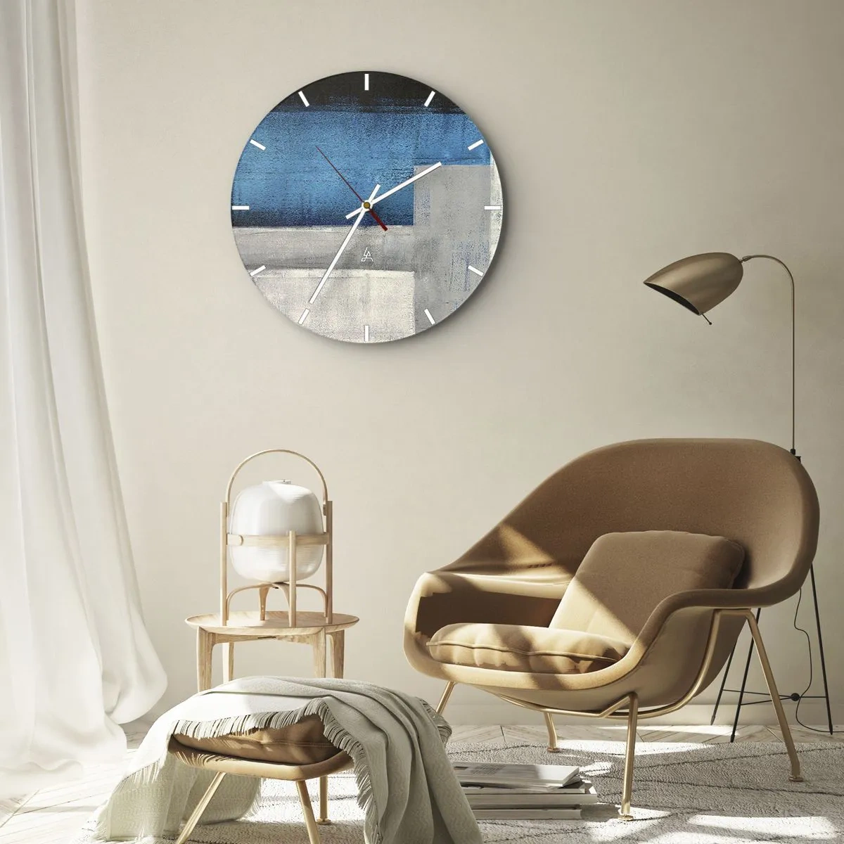 Wall clock - Clock on glass - Poetic Composition of Blue and Grey - 40x40 cm