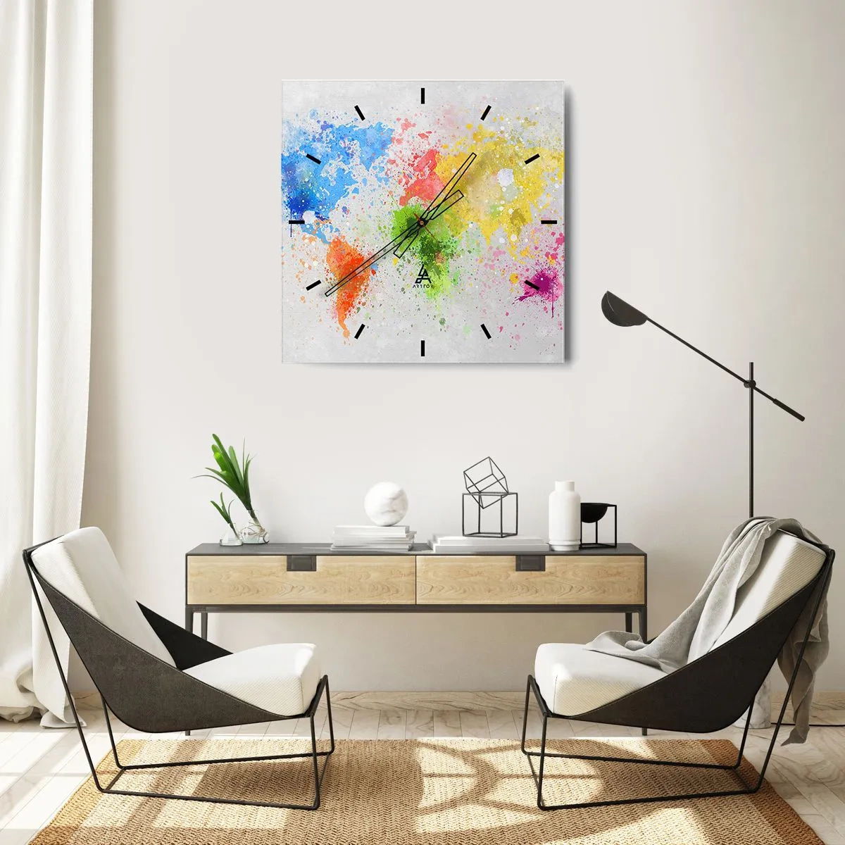 Wall clock - Clock on glass - All the Colours of the World - 40x40 cm