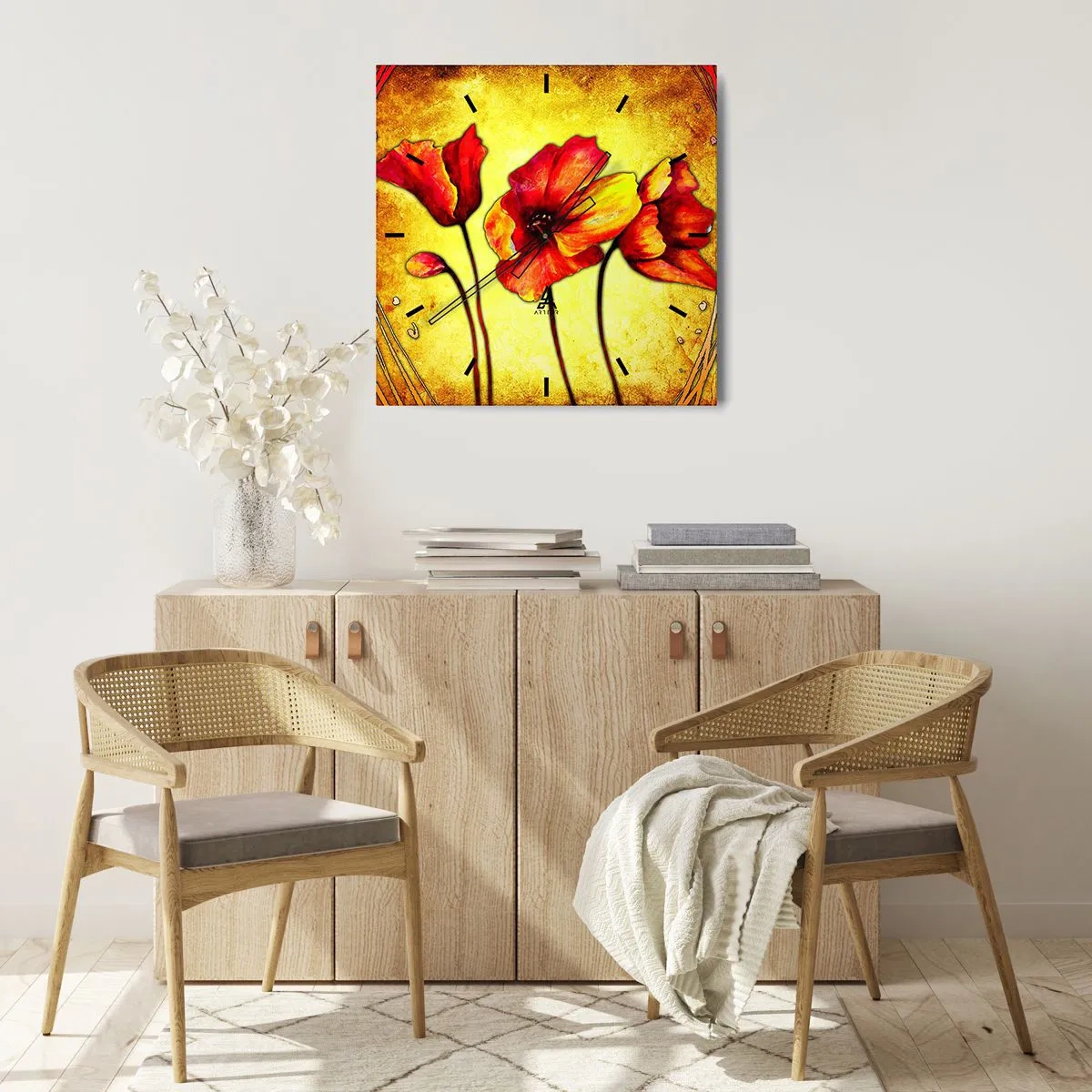 Wall clock - Clock on glass - In Art Nouveau Decoration - 30x30 cm