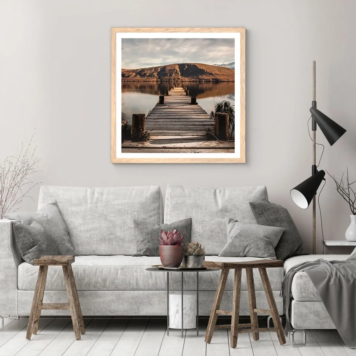 Poster in light oak frame - Landscape in Silence - 50x50 cm