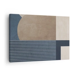 Canvas picture - Geometric figures in shades of beige and navy blue with lines - 70x50cm - Composition of Simplicity and Curvature - Modern wall decoration for the living room and bedroom ARTTOR