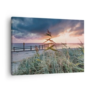 Canvas picture - Beach at sunset with grasses in the foreground - 70x50cm - Not Gone with the Wind - Modern wall decoration for the living room and bedroom ARTTOR