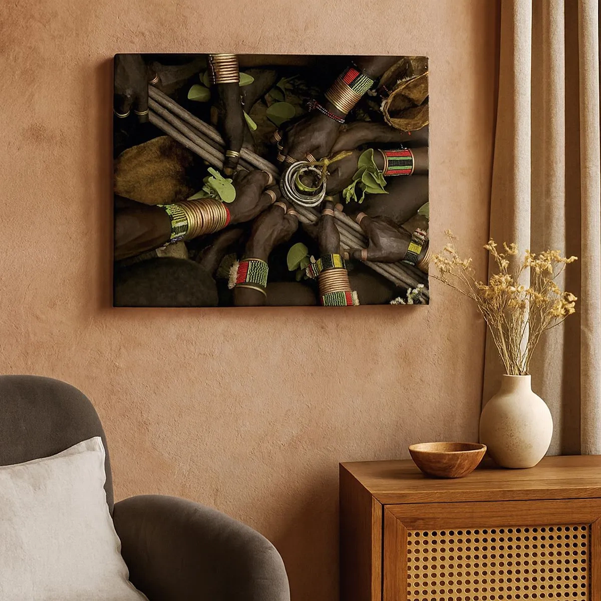 Canvas picture - Traditional hand bracelets in a group of hands - 70x50cm - We Are Together - Modern wall decoration for the living room and bedroom ARTTOR