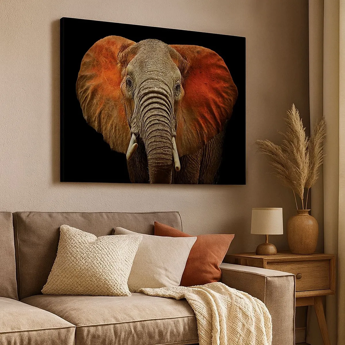 Canvas picture - Portrait of an elephant on a black background - 70x50cm - I am Wild, and You? - Modern wall decoration for the living room and bedroom ARTTOR