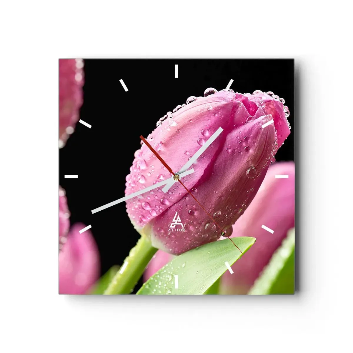 Wall clock - Clock on glass - Lilac Dream in a Dew - 40x40 cm