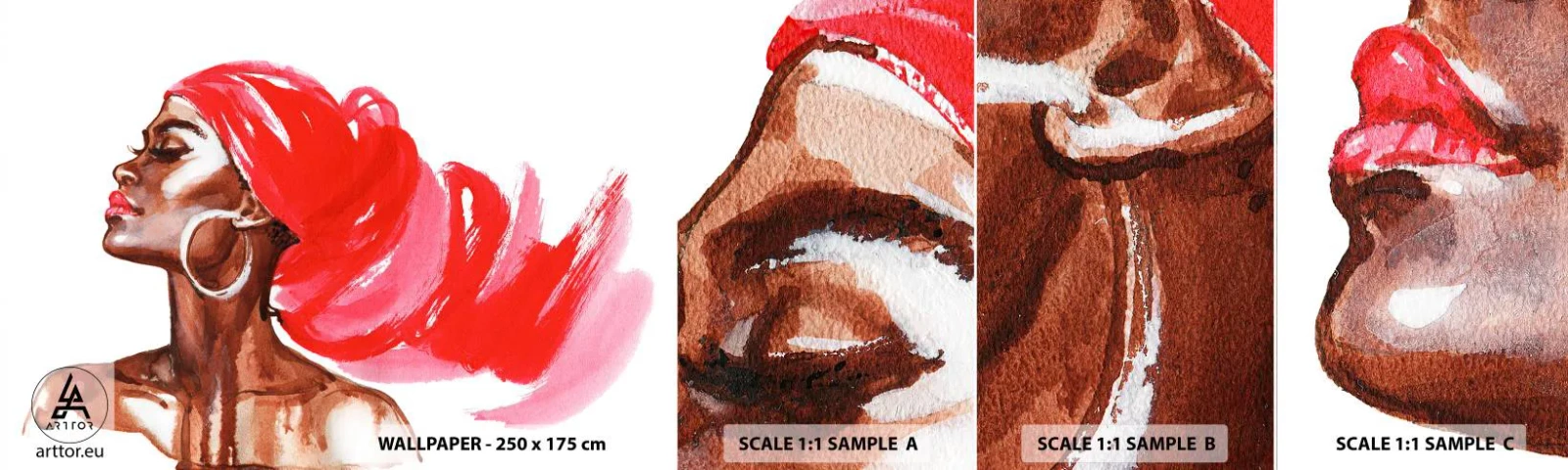 Photo Wallpaper Sample Standard Eco - Ebony Beauty - Portrait of a Woman, Woman's Face, Abstraction - 100x30 cm