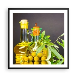 Poster in black frame - Still Life with Olives and Olive Oil - 60x60 cm