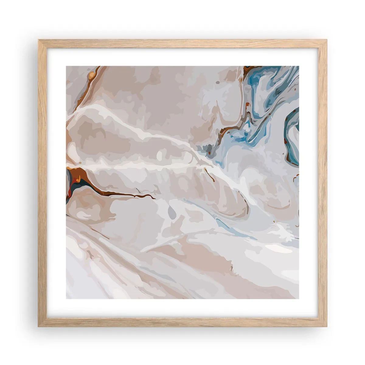 Poster in light oak frame - Blue Meanders under White - 50x50 cm