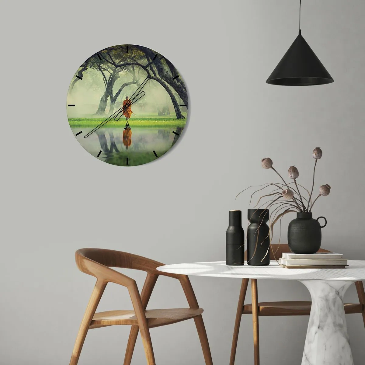 Wall clock - Clock on glass - On the Way to Enlightenment - 30x30 cm