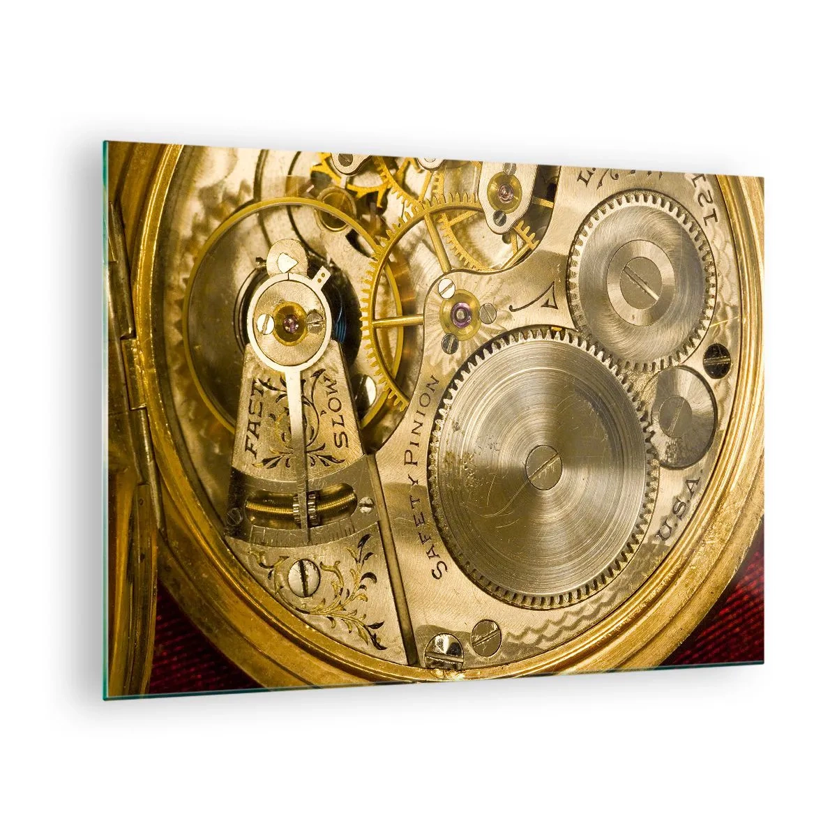 Glass picture - Watch mechanism in gold finish - 70x50cm - Follow the Zeitgeist - Modern wall decoration for the living room and bedroom ARTTOR