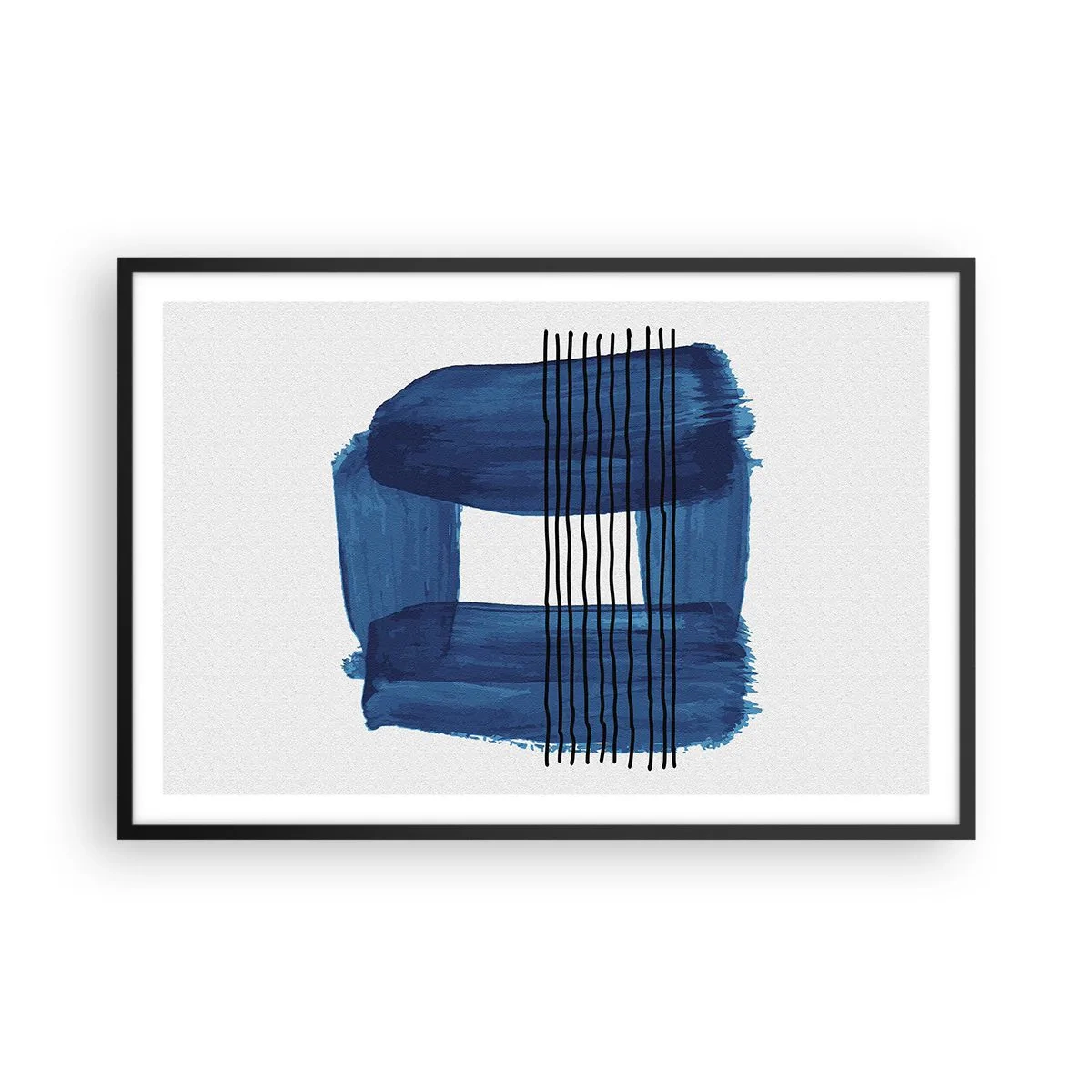 Poster in black frame - Blue and Black Composition - 91x61 cm