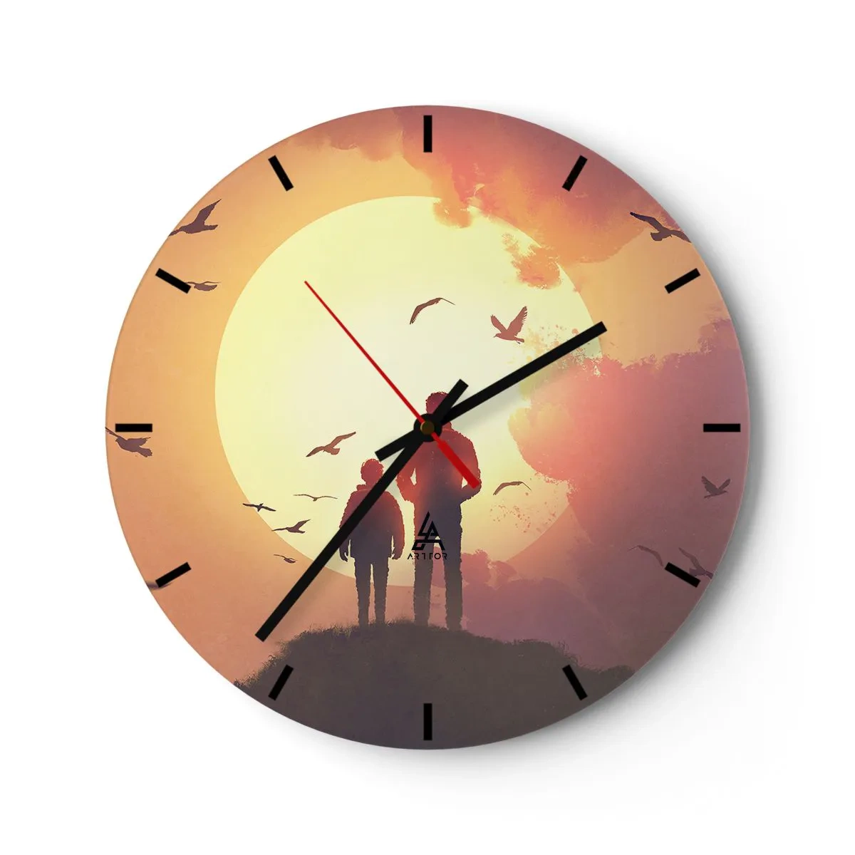 Wall clock - Clock on glass - Face to Face with the Sun - 40x40 cm