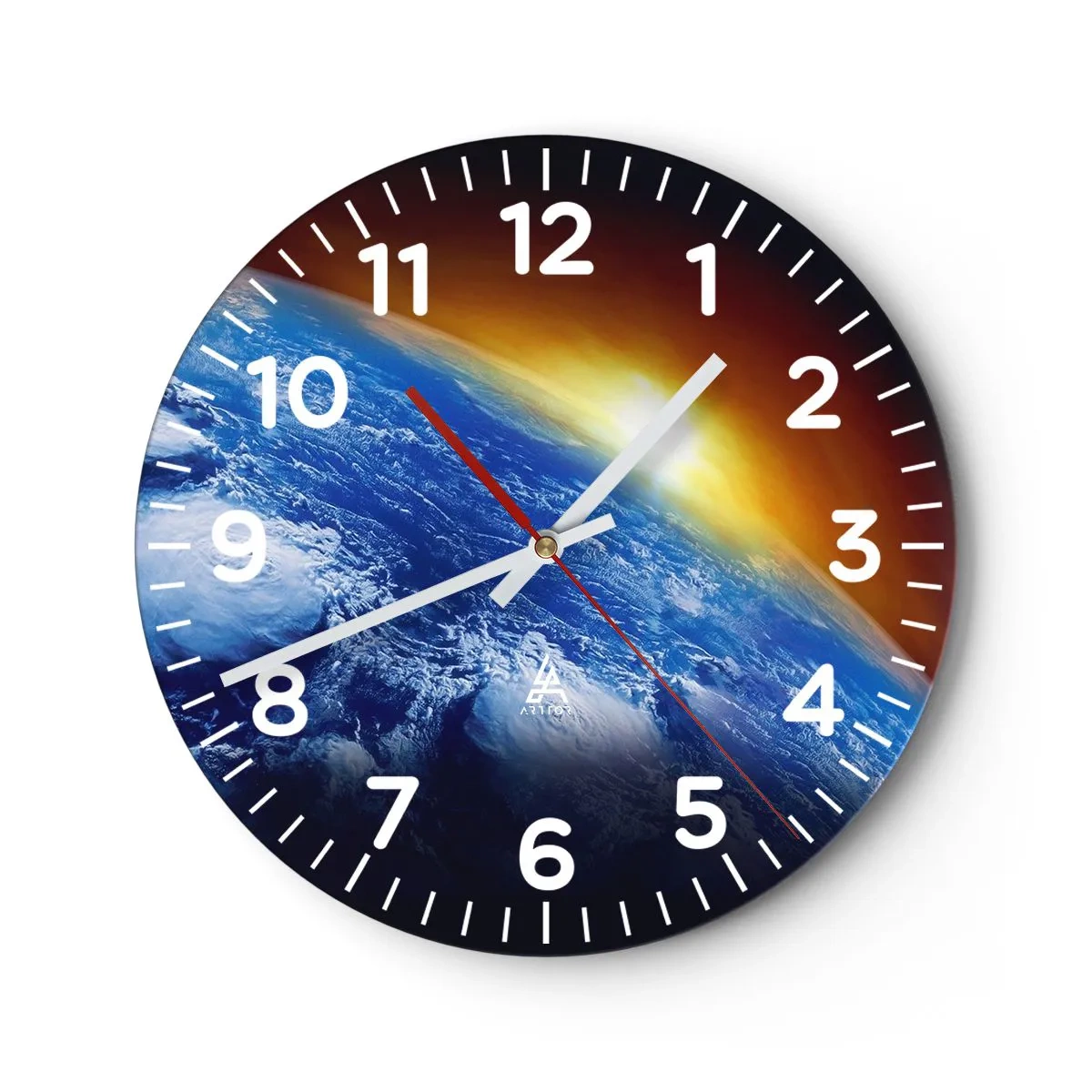 Wall clock - Clock on glass - Sunrise by the Blue Planet - 30x30 cm