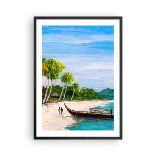 Poster in black frame - Tropical beach with palm trees and a boat on the shore - 50x70cm - Exotic Dream - Modern wall decoration for the living room and bedroom ARTTOR