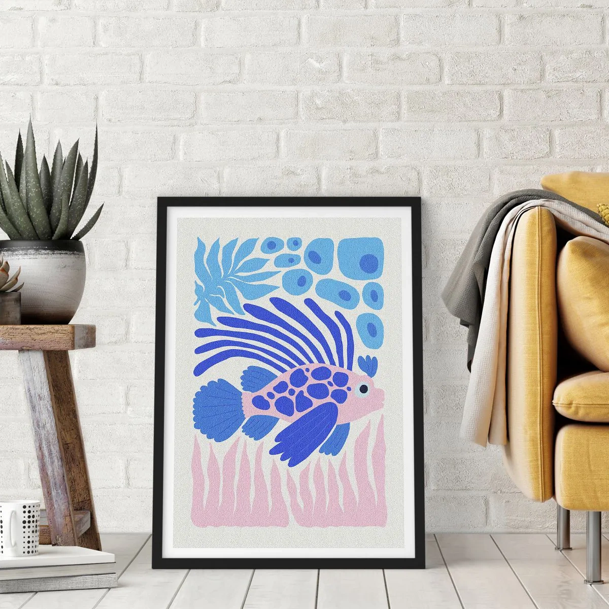 Poster in black frame - Stylized exotic fish in an underwater setting - 50x70cm - In His Element - Modern wall decoration for the living room and bedroom ARTTOR