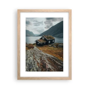 Poster in light oak frame - Summer House byt the Fjord - 30x40 cm