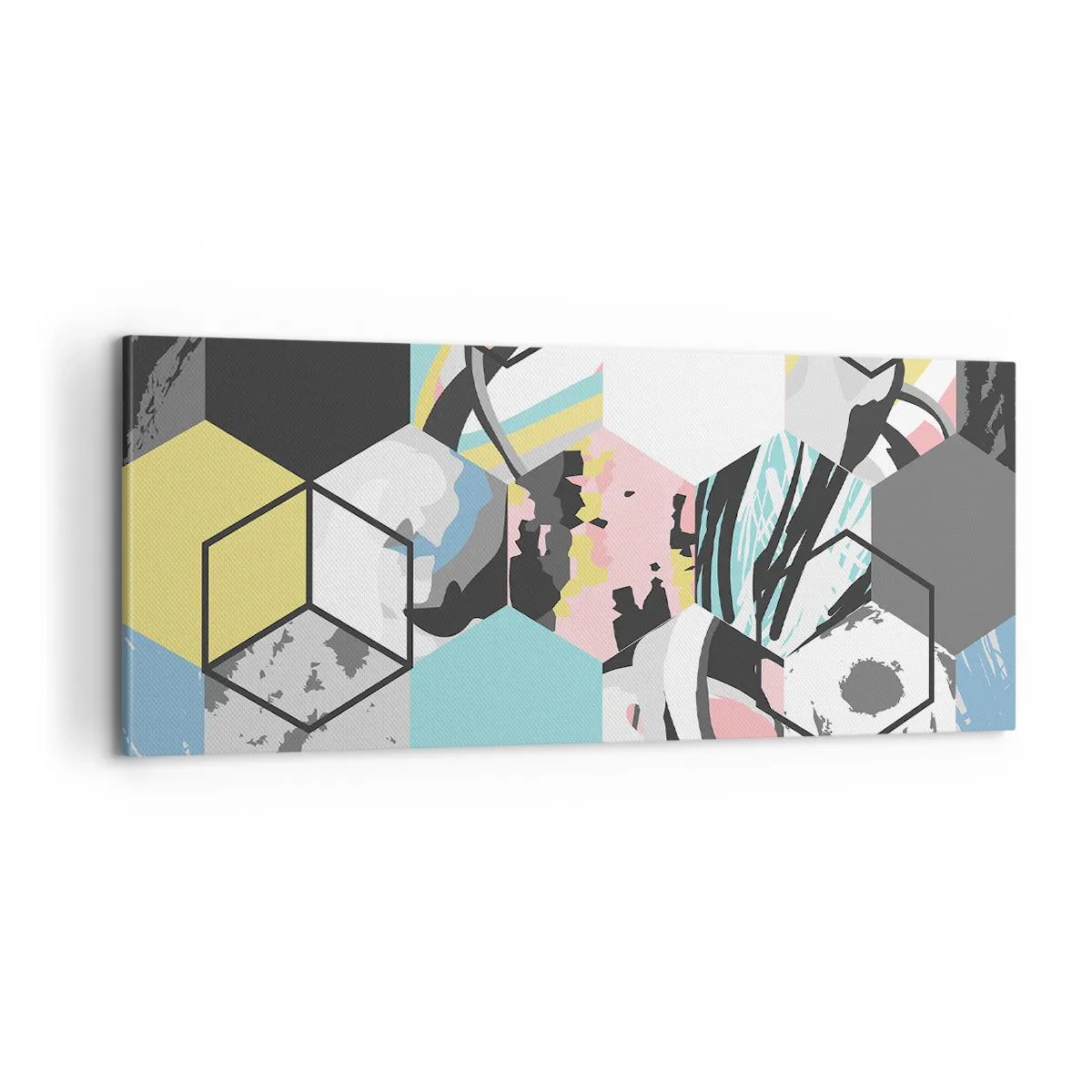 Canvas picture - Hexagons and Cubes in Six Colours - 100x40 cm