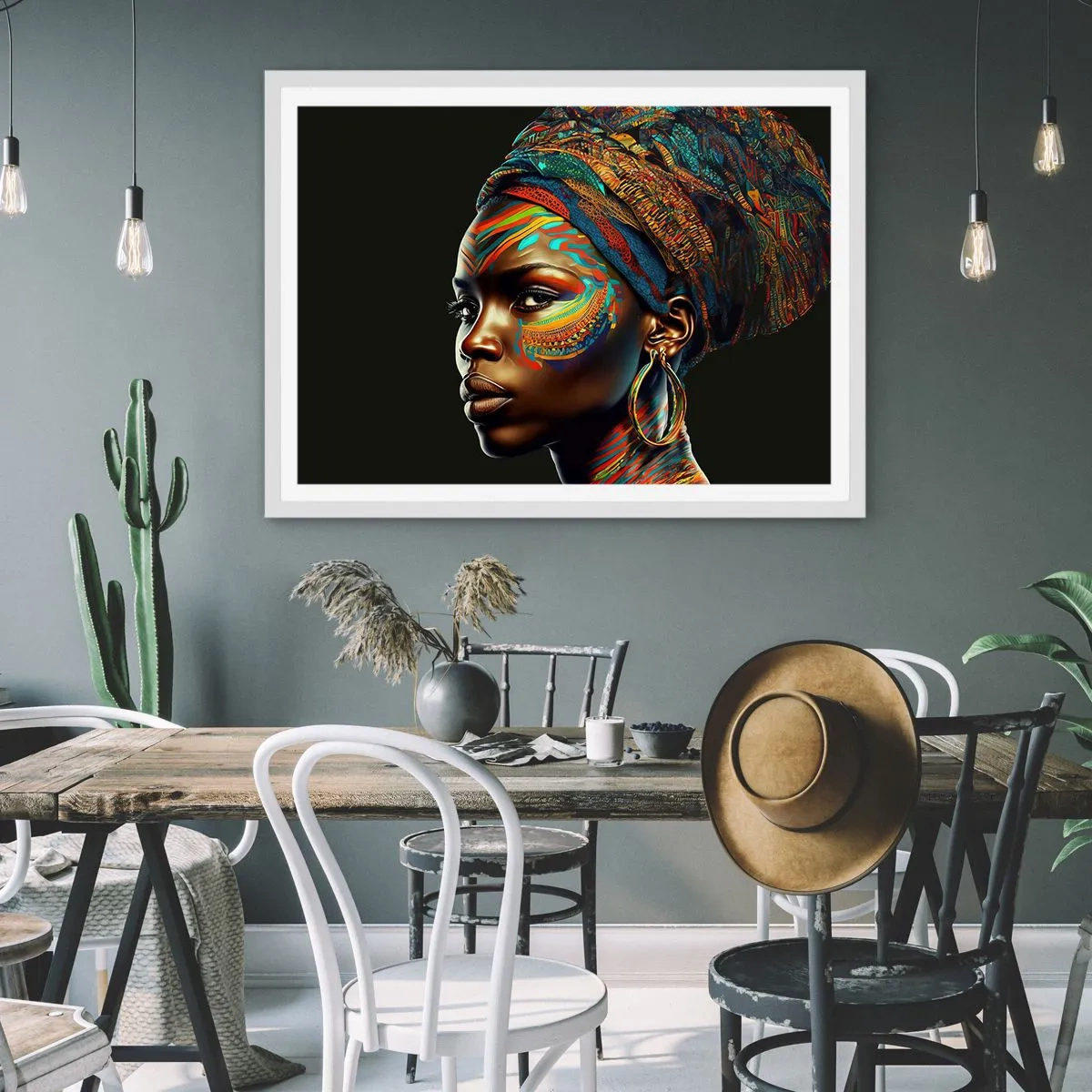Poster in white frmae - African Queen - 100x70 cm