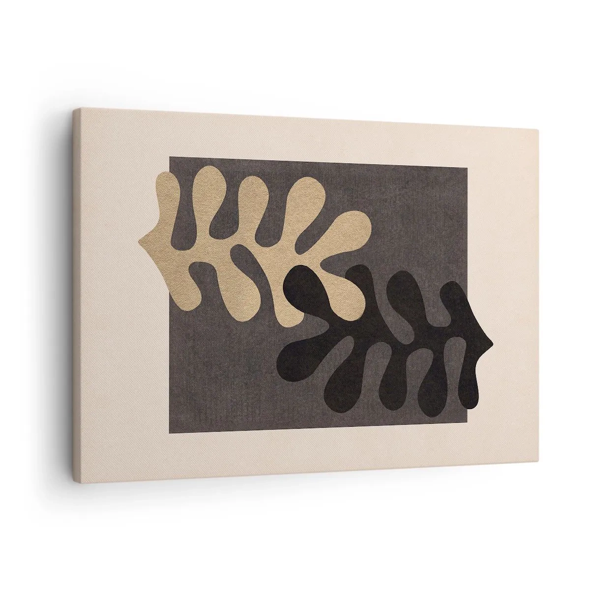 Canvas picture - Abstract leaves in black and beige on a rectangular background - 70x50cm - Absence and Completion - Modern wall decoration for the living room and bedroom ARTTOR
