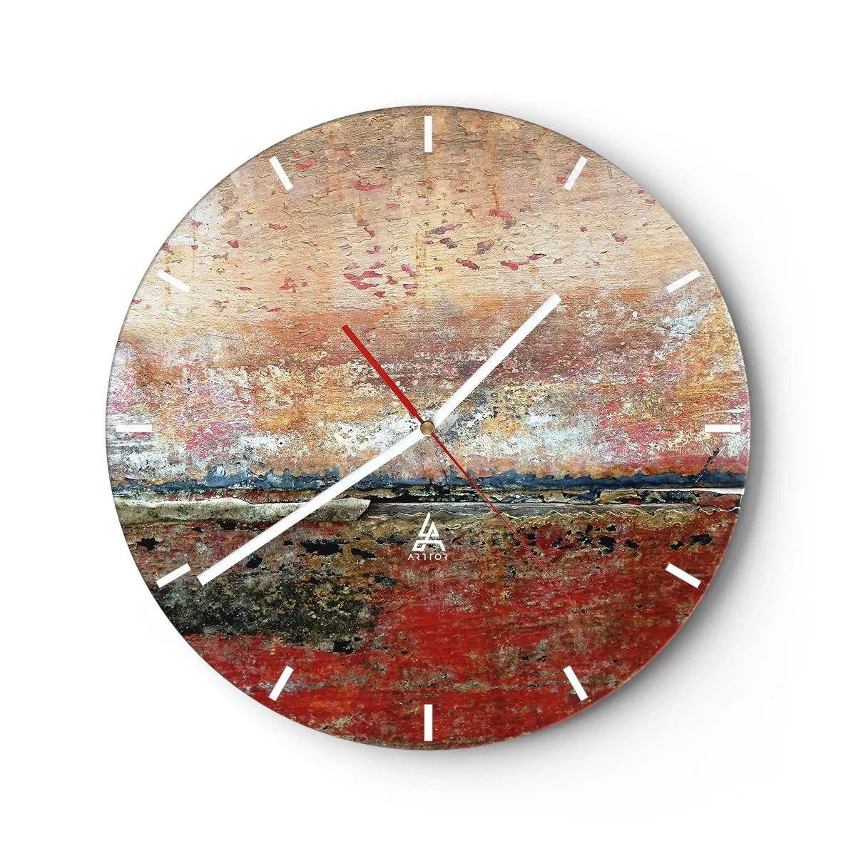 Wall clock - Clock on glass - An abstract landscape with texture and warm earth tones. - 30x30cm - Might Be the Sea - Modern wall decoration for the living room, kitchen, and bedroom ARTTOR