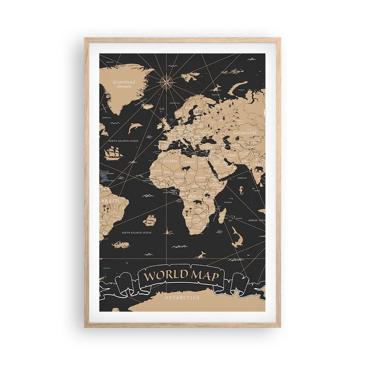 Poster in light oak frame - Borders of My World - 61x91 cm