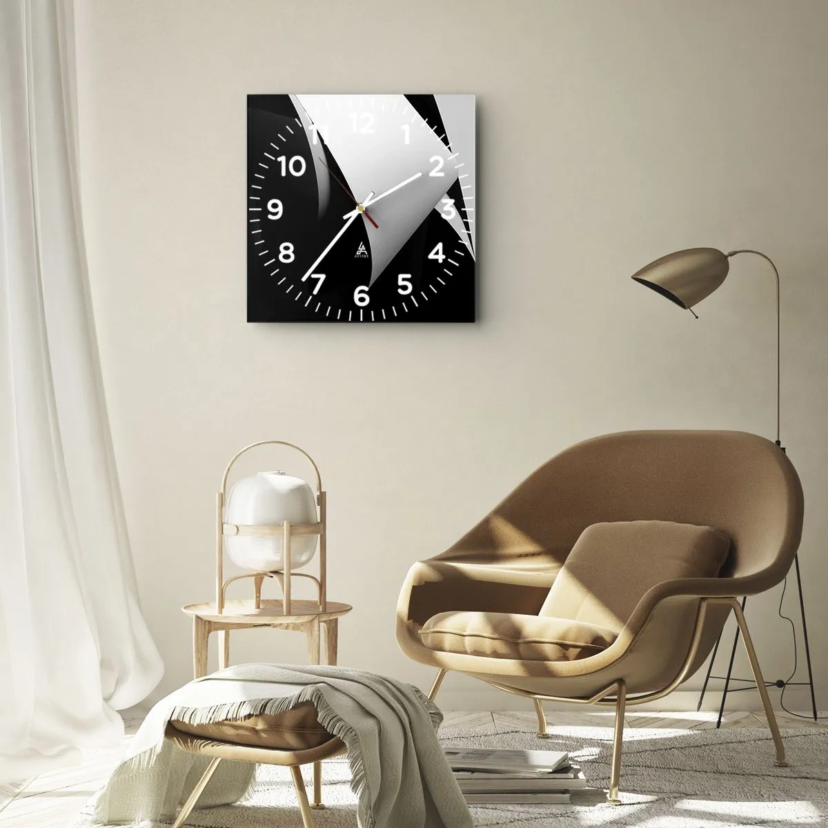 Wall clock - Clock on glass - Planes of Light Emerging from the Shadow - 30x30 cm