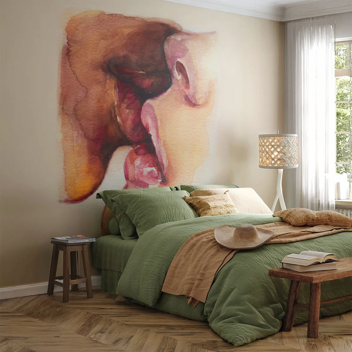 Photo Wallpaper Premium Canvas - Like Night and Day, Earth and Heaven - Abstraction, Kiss, Couple in love - 100x70 cm