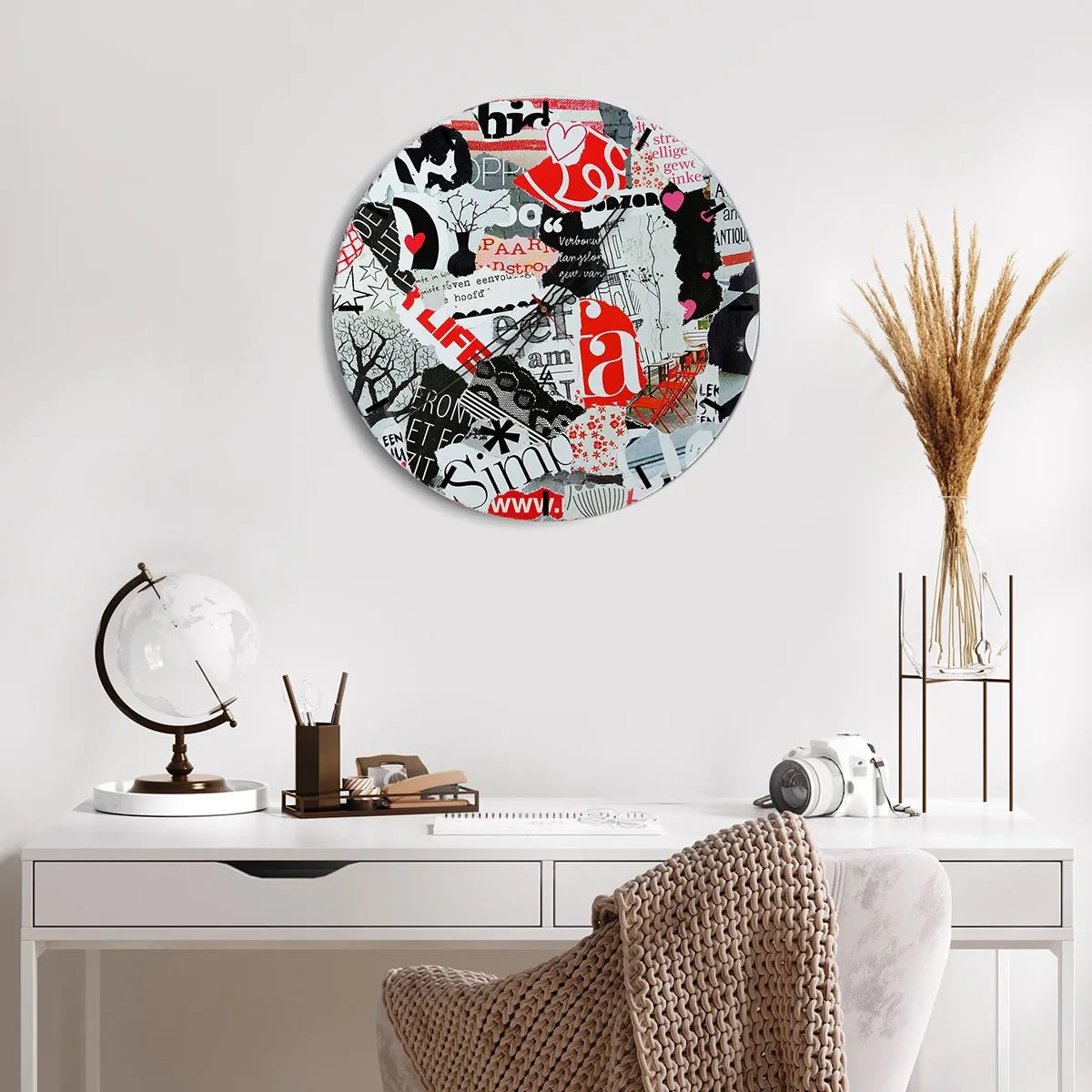 Wall clock - Clock on glass - Hipster's Collage - 40x40 cm