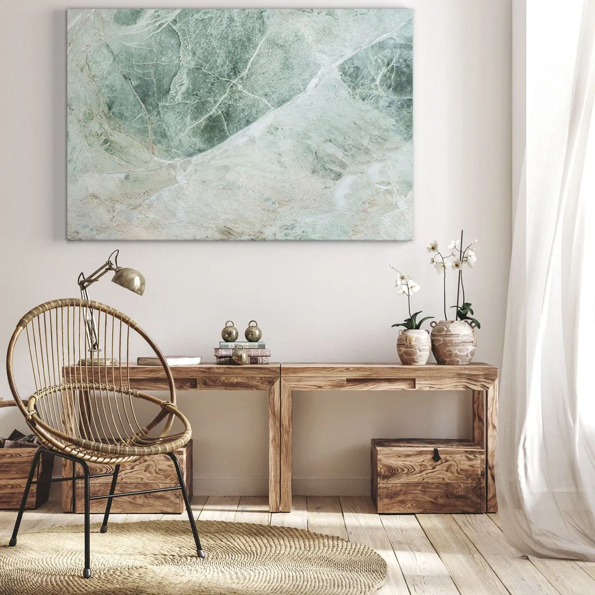 Canvas picture - Green marble with delicate white veins - 70x50cm - Noble Coolness of a Stone - Modern wall decoration for the living room and bedroom ARTTOR