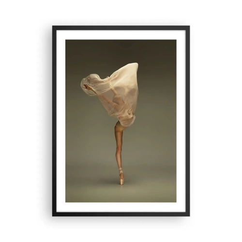 Poster in black frame - A ballerina dancing, surrounded by delicate fabric, in a subtle pose. - 50x70cm - About To Fly - Modern wall decoration for the living room and bedroom ARTTOR