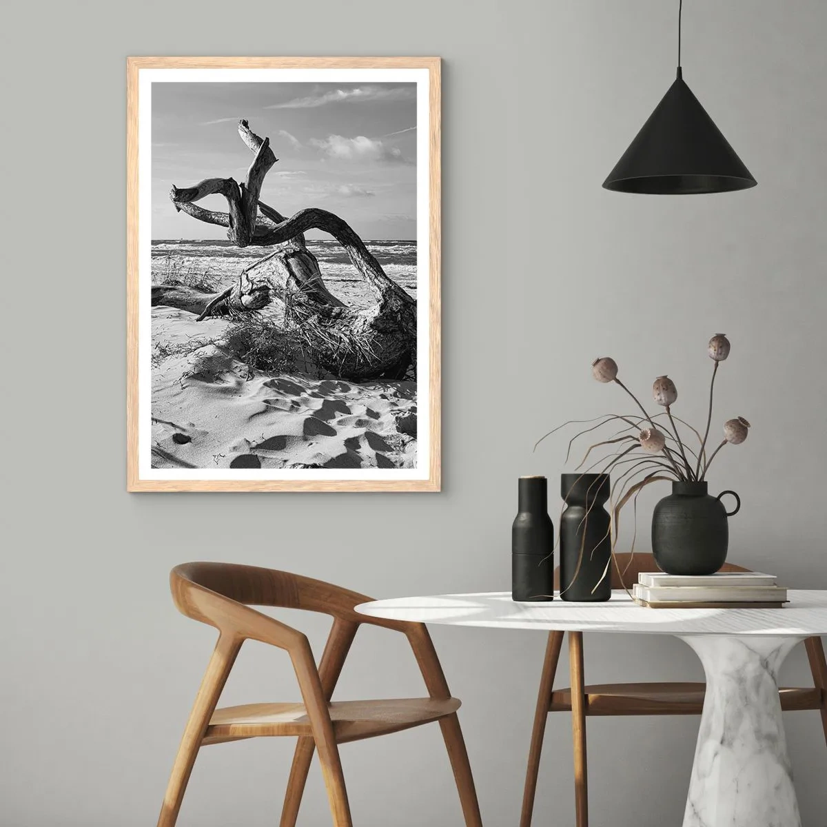 Poster in light oak frame - Seaside Sculpture - 70x100 cm