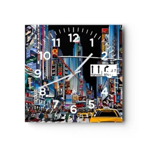 Wall clock - Clock on glass - Comic Night in a Big City - 30x30 cm