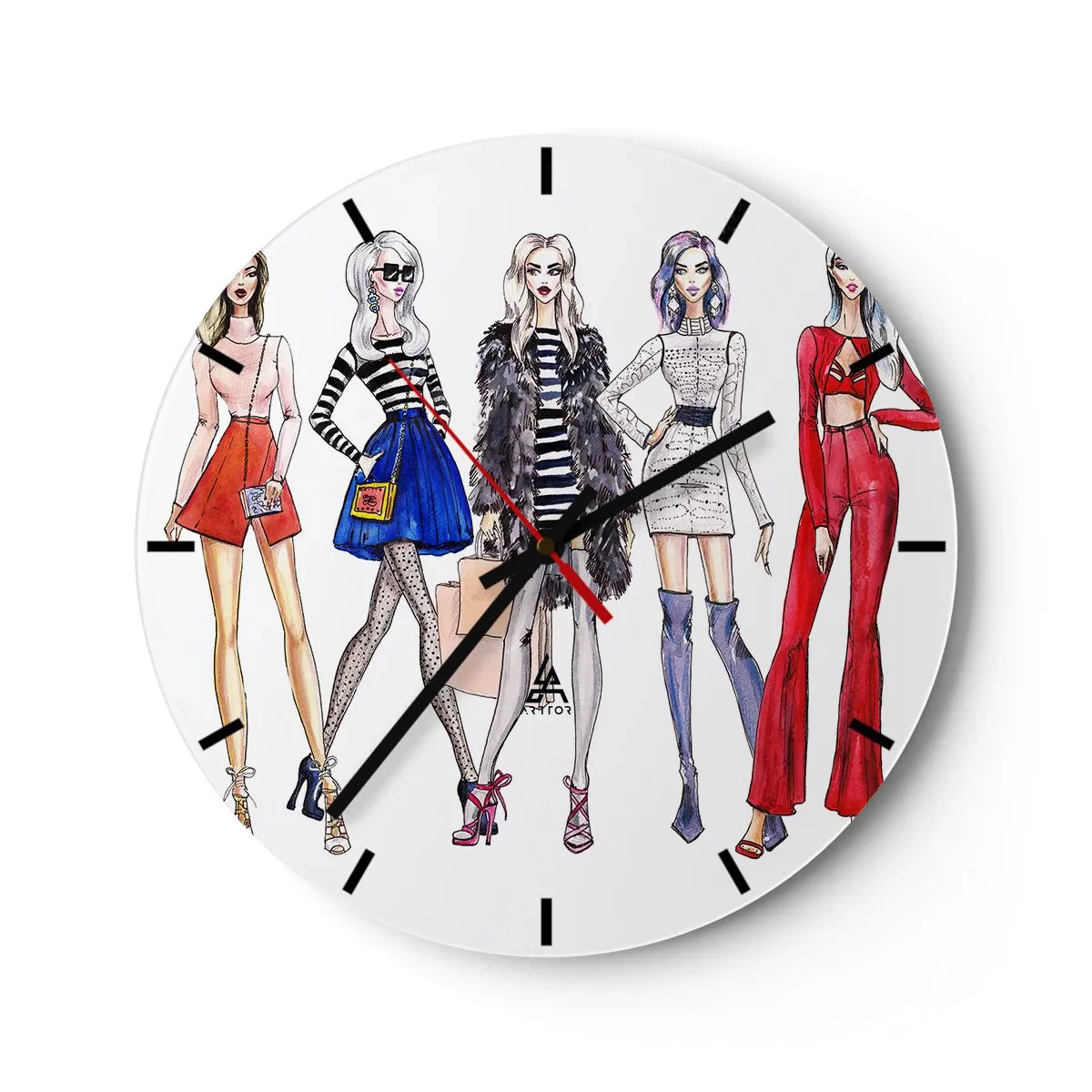 Wall clock - Clock on glass - Fashionable women in stylish outfits - 30x30cm - Every Week Fashion Week - Modern wall decoration for the living room, kitchen, and bedroom ARTTOR