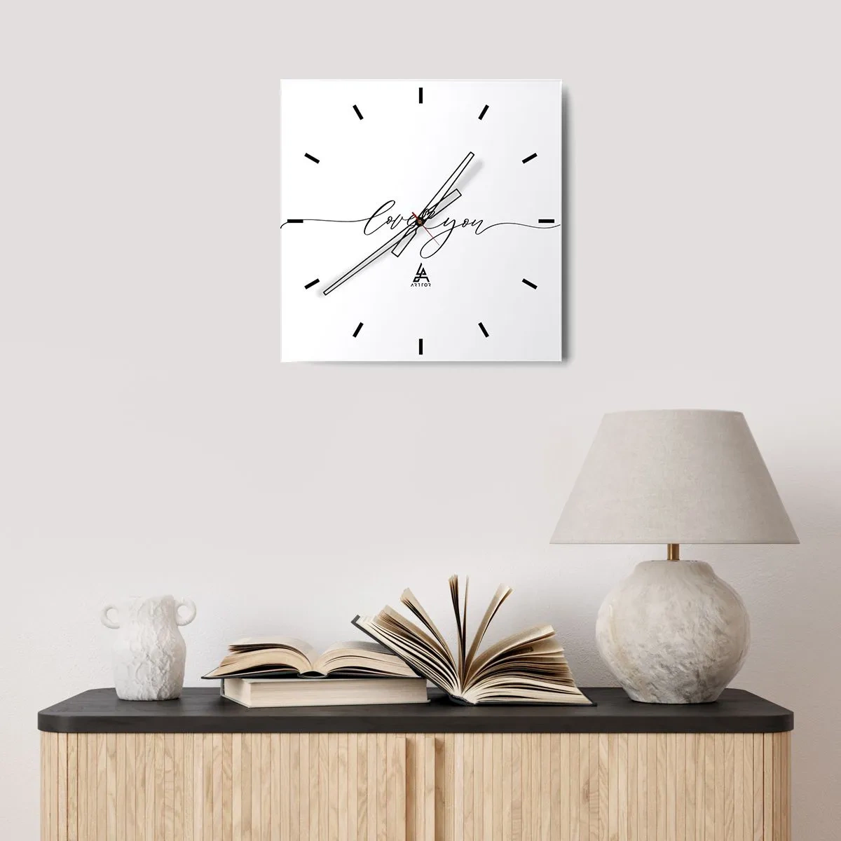 Wall clock - Clock on glass - Black on White - 30x30 cm